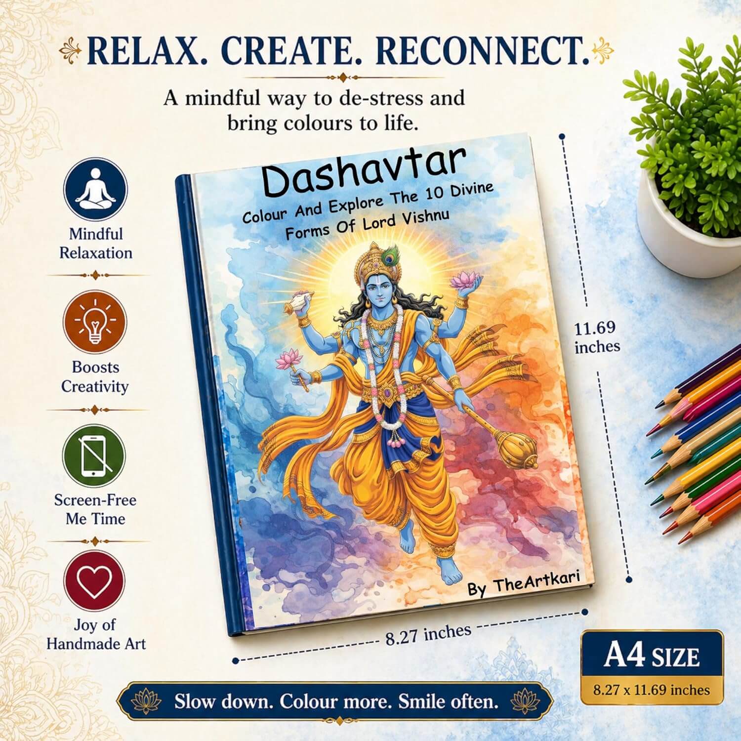 Dashavatar Art Book | A4 Size Drawing & Coloring Book of Lord Vishnu Dashavatar | - Image 4