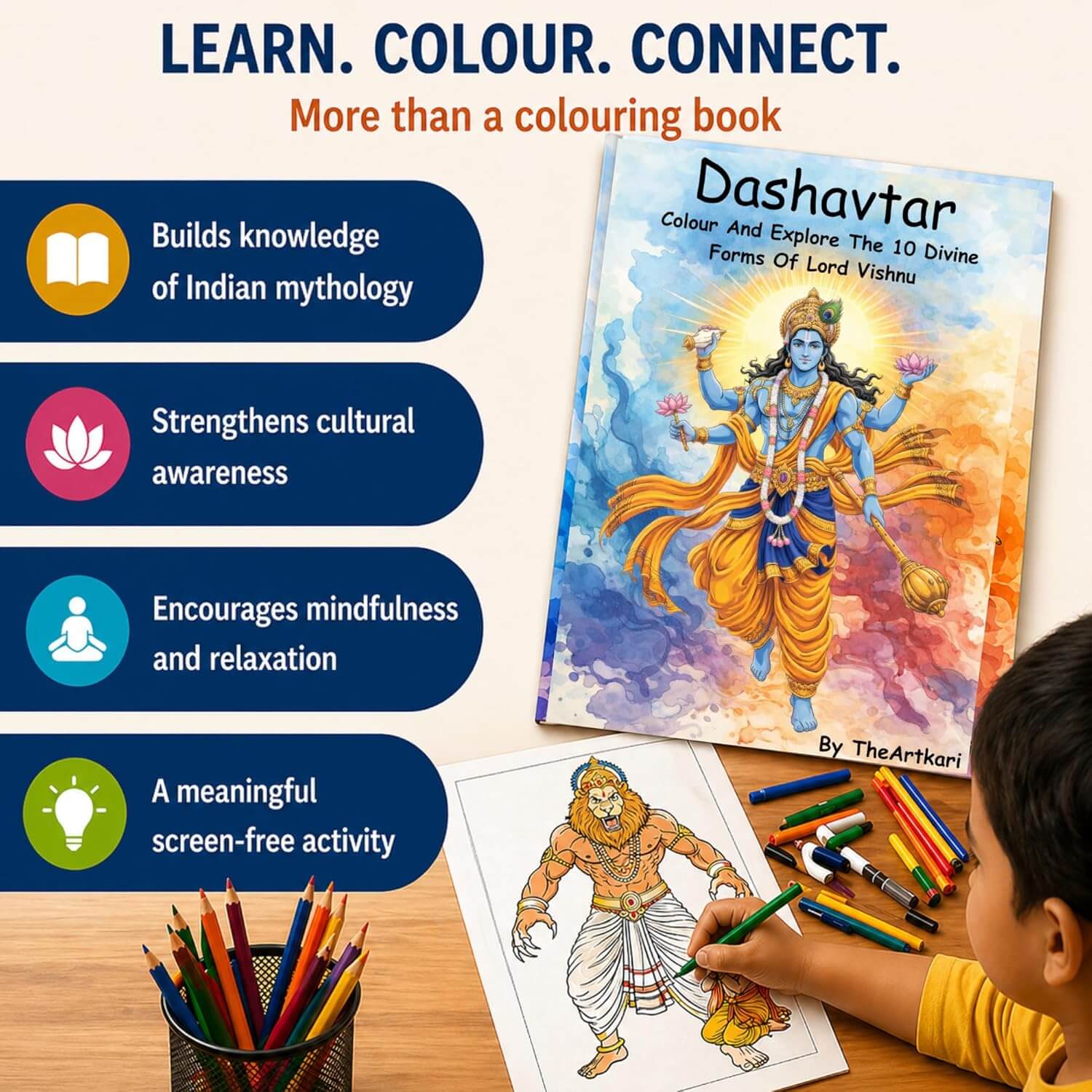 Dashavatar Art Book | A4 Size Drawing & Coloring Book of Lord Vishnu Dashavatar | - Image 3