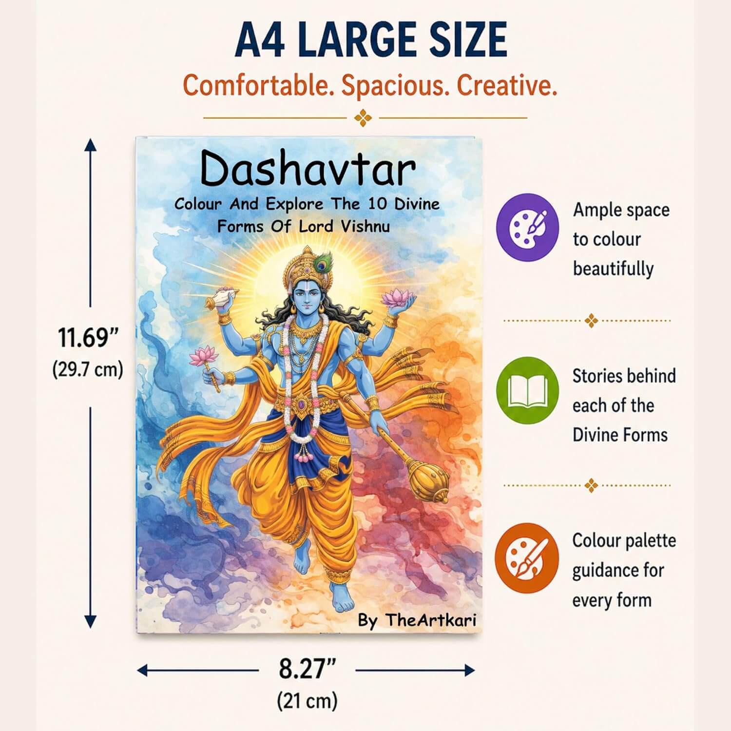 Dashavatar Art Book | A4 Size Drawing & Coloring Book of Lord Vishnu Dashavatar | - Image 2